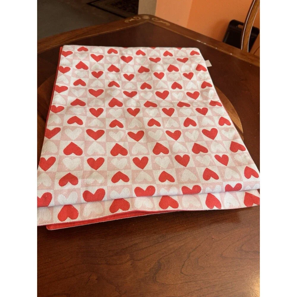 Threshold Table Runner Red Pink Check Hearts Valentines 14” X 36”